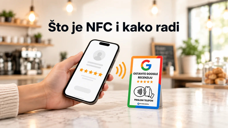 Što je NFC i kako radi: mobitel prislonjen uz NFC karticu na pultu