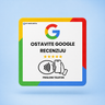 NFC kartica za Google recenzije veličine 10×10 cm, 2u1 kartica i samoljepljiva naljepnica s natpisom Ostavite Google recenziju i NFC simbolom za prislanjanje mobitela