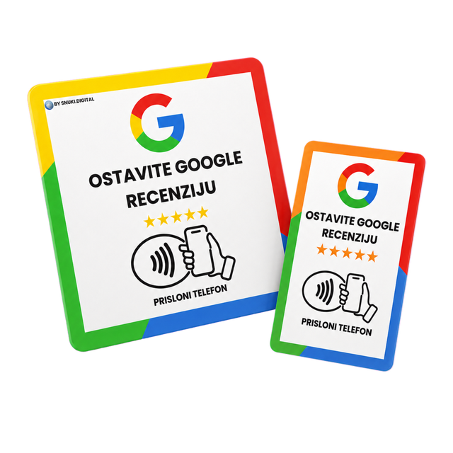 Snuki NFC kartice za Google recenzije, velika i mala kartica s natpisom Ostavite Google recenziju